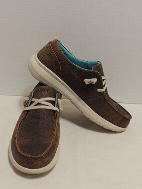 Ariat Shoes Woman Size 7.5 Brown Blue White Leather Outdoor Travel Fun Shoes
